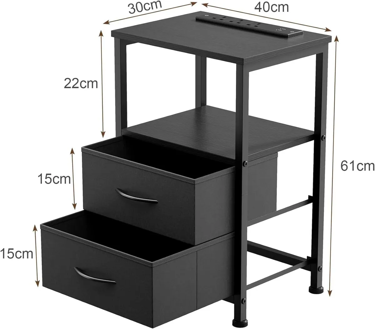 Bedside Table with Charging Station 40CM Wide Bed - Image 3