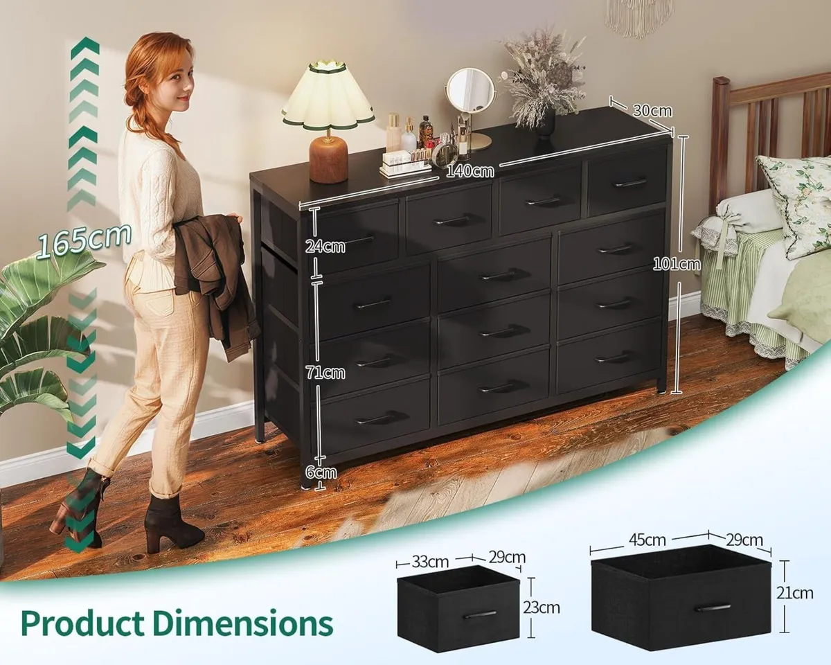 Large Chest of Drawers Bedroom 13 Fabric Steel - Image 3
