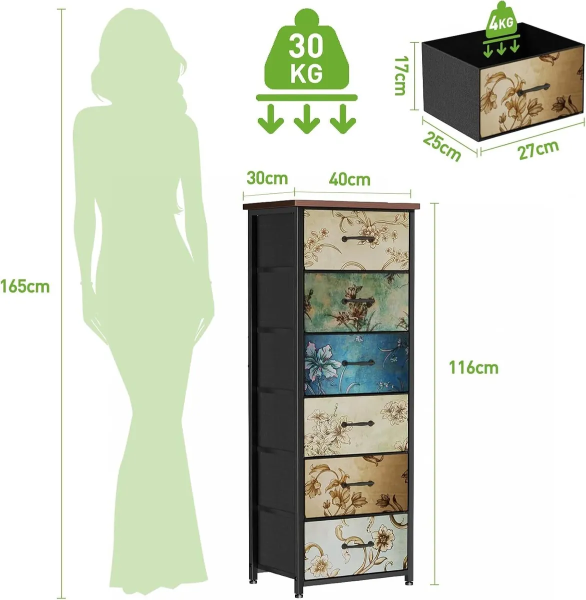 Chest of Drawers with 6 Fabric Narrow Tall - Image 3