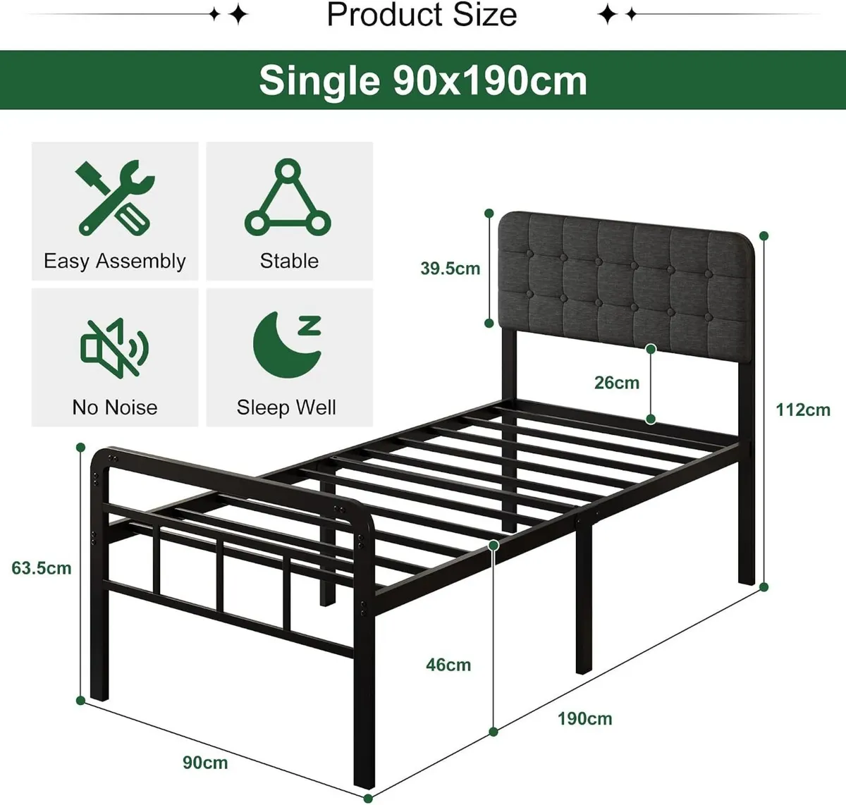 Bed Frame with Upholstered Headboard - Image 2