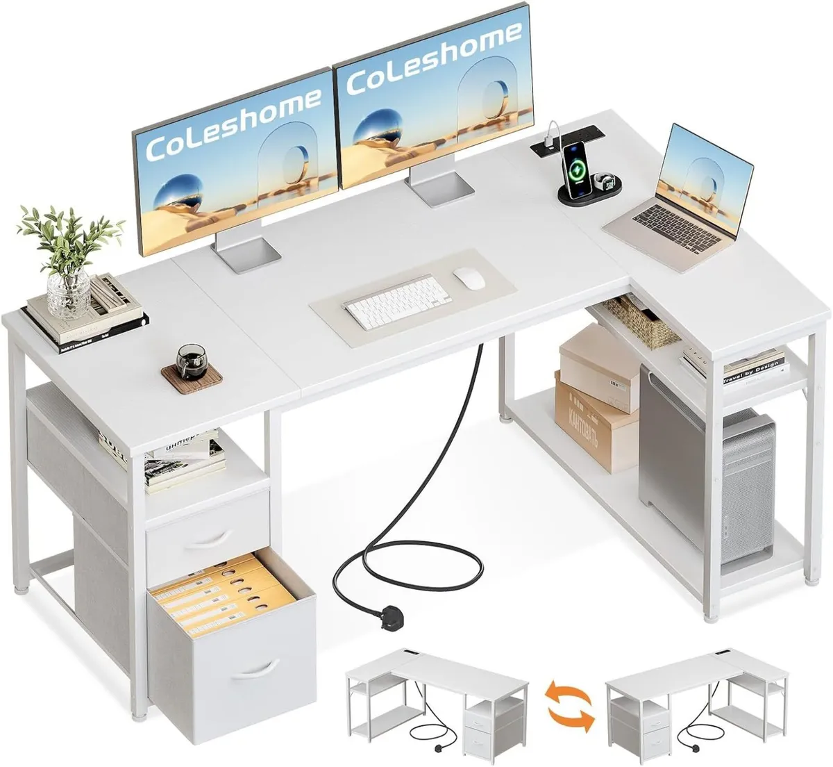 Corner Computer Desk with Drawers and Shelves - Image 1