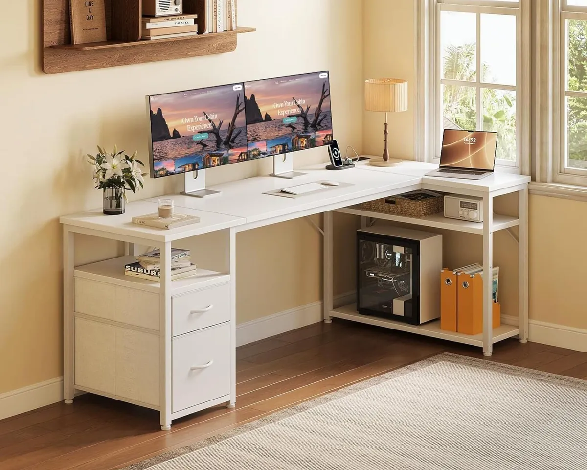 Corner Computer Desk with Drawers and Shelves - Image 2