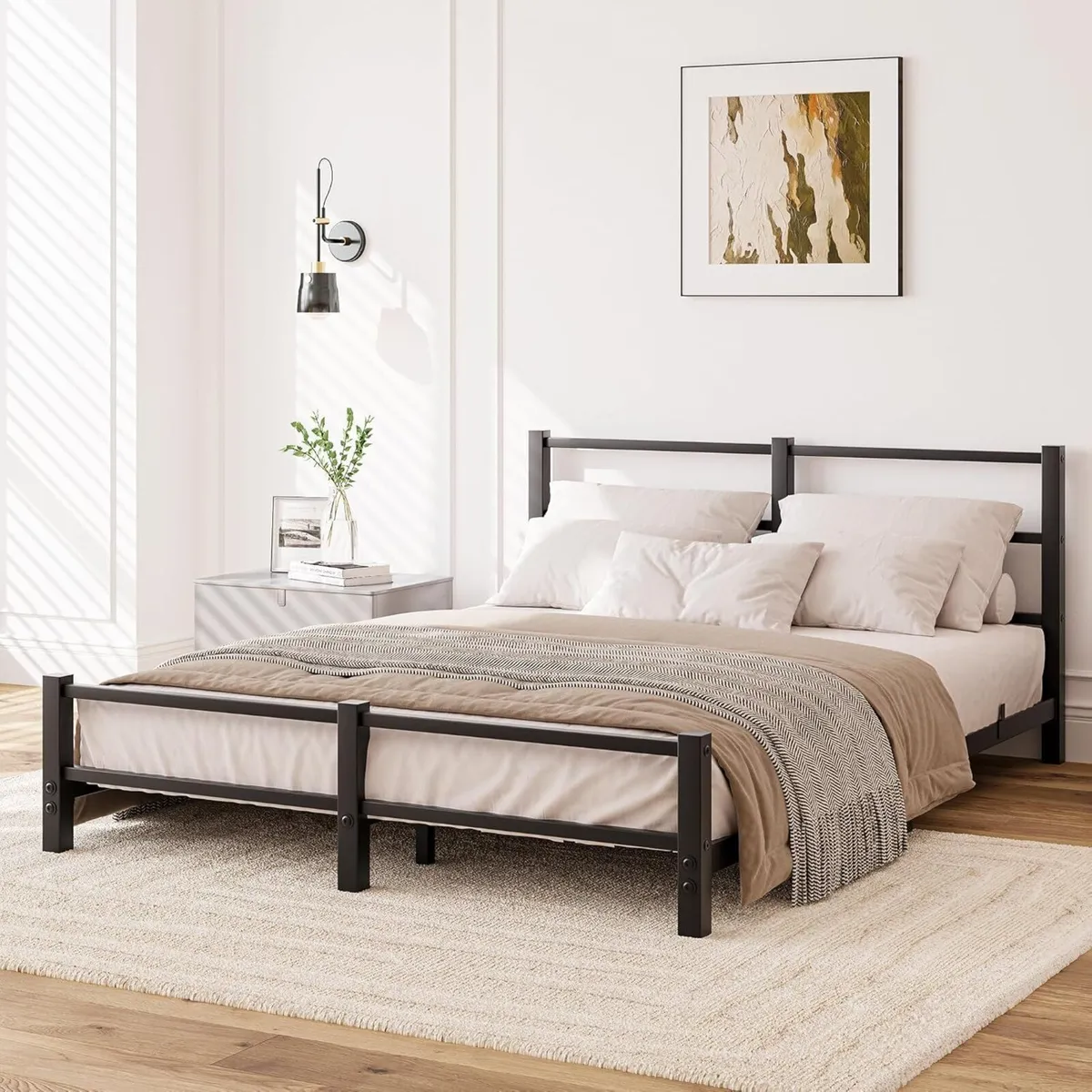 16CM Low Profile Bed Frame with Metal Headboard - Image 1