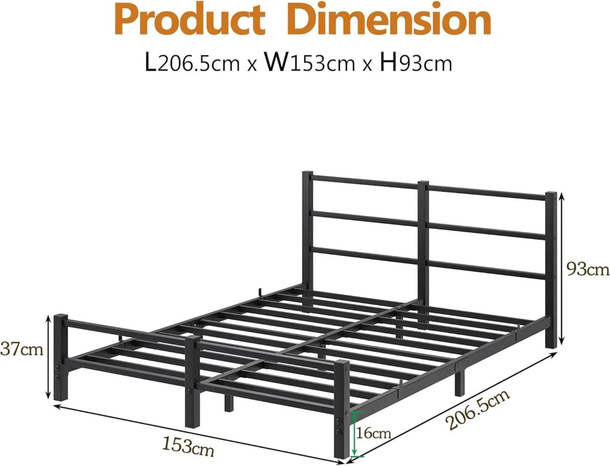 16CM Low Profile Bed Frame with Metal Headboard - Image 2