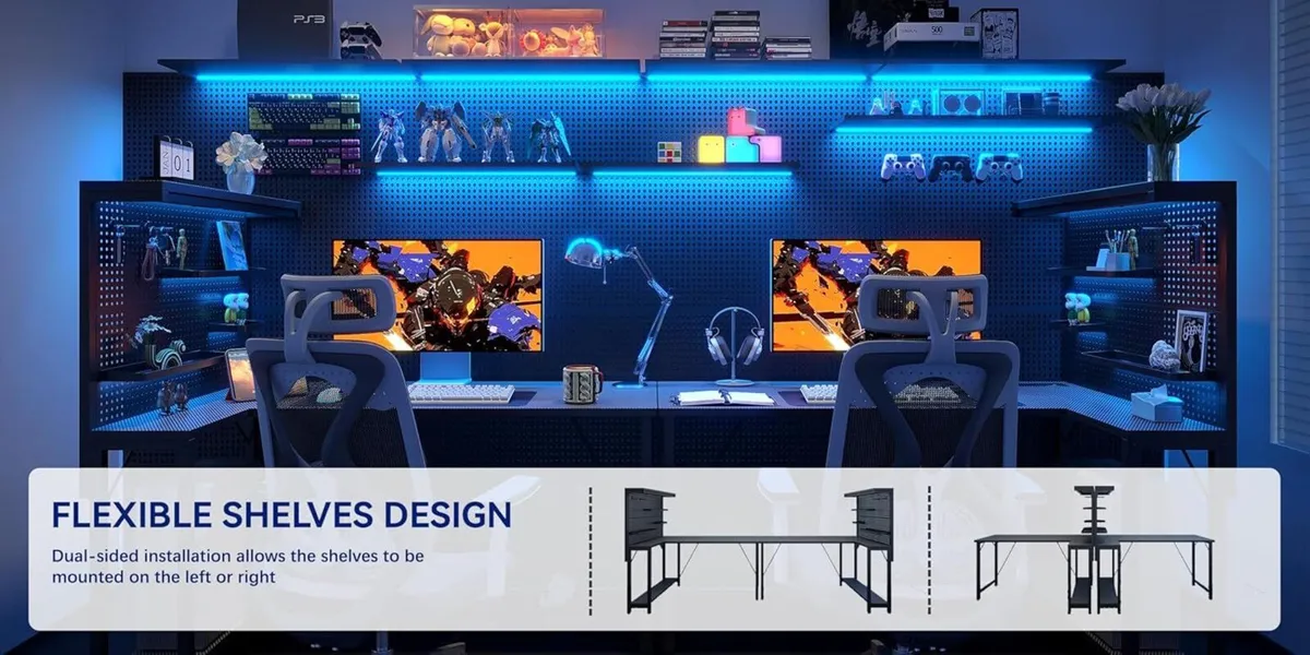 L Shaped Gaming Desk with Pegboard Hutch Shelves - Image 4