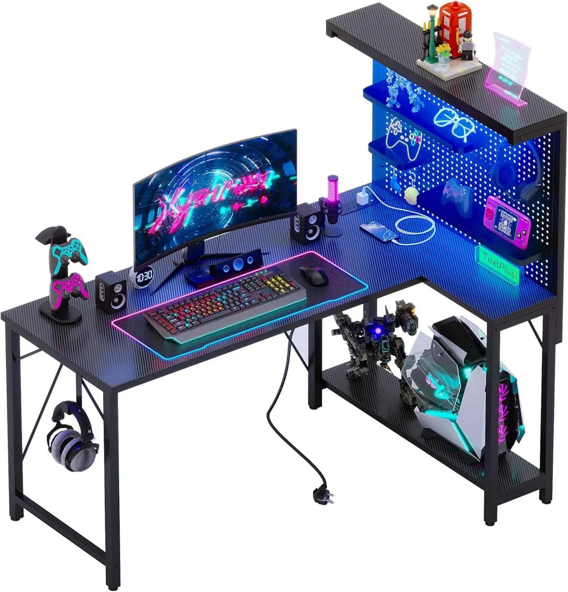 L Shaped Gaming Desk with Pegboard Hutch Shelves - Image 1