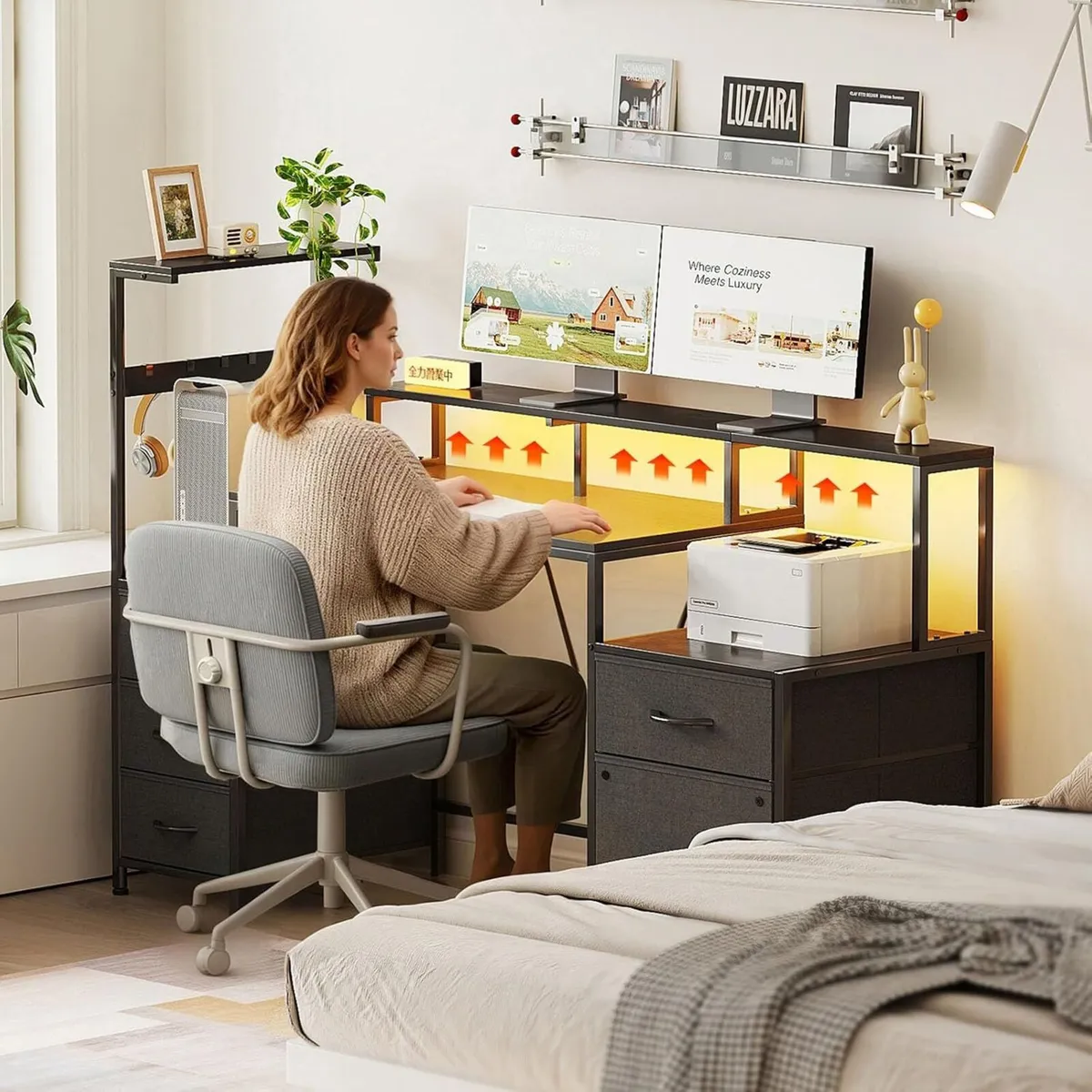 160CM Computer Desk with Printer Stand and Storage - Image 2