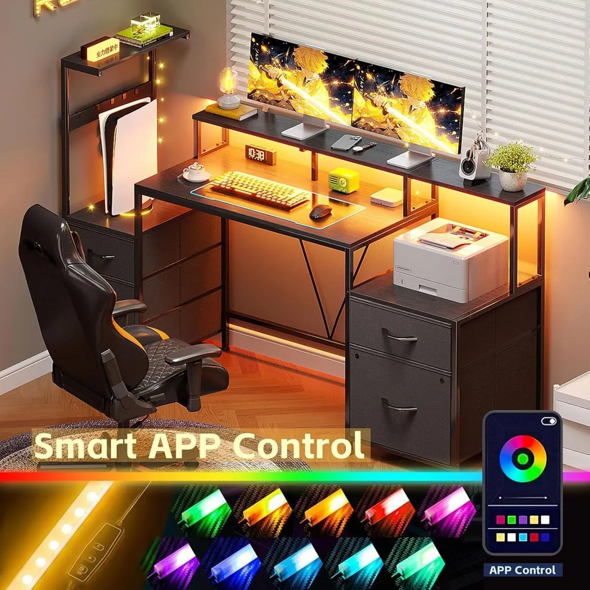160CM Computer Desk with Printer Stand and Storage - Image 4