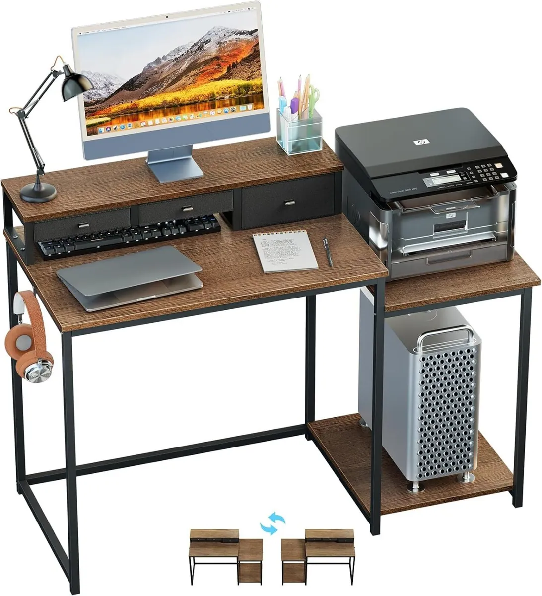 120CM Computer Desk with 3 Drawers Printer Shelf - Image 1