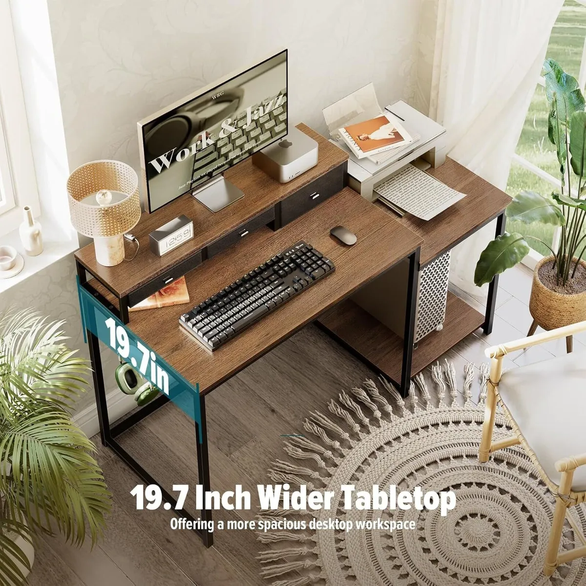 120CM Computer Desk with 3 Drawers Printer Shelf - Image 3