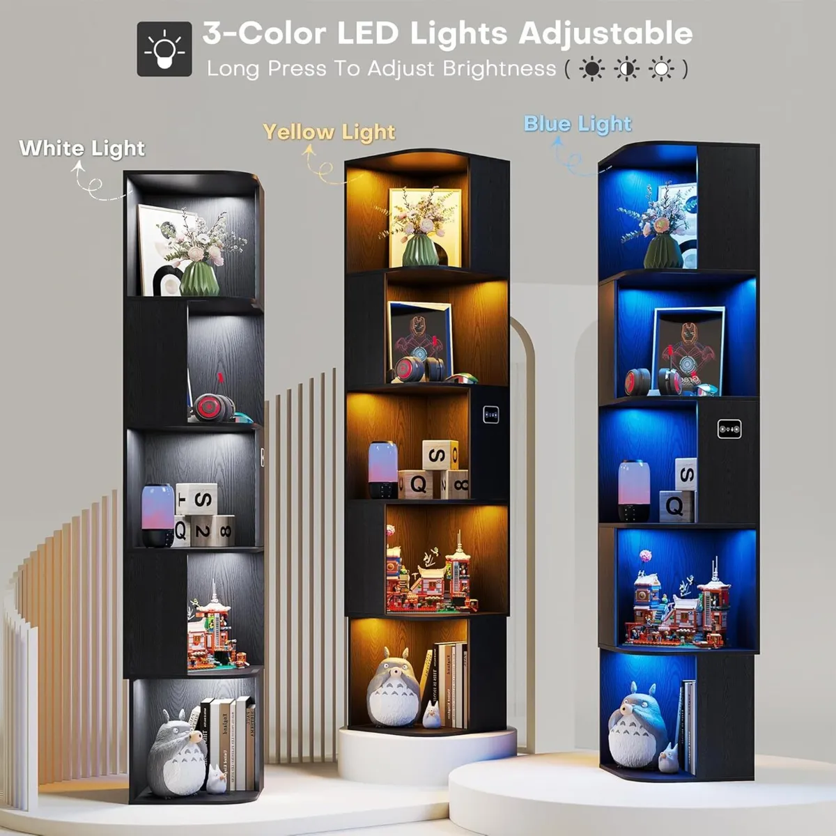 5-Tiers Corner Bookcase with 3 Colour Lights - Image 4