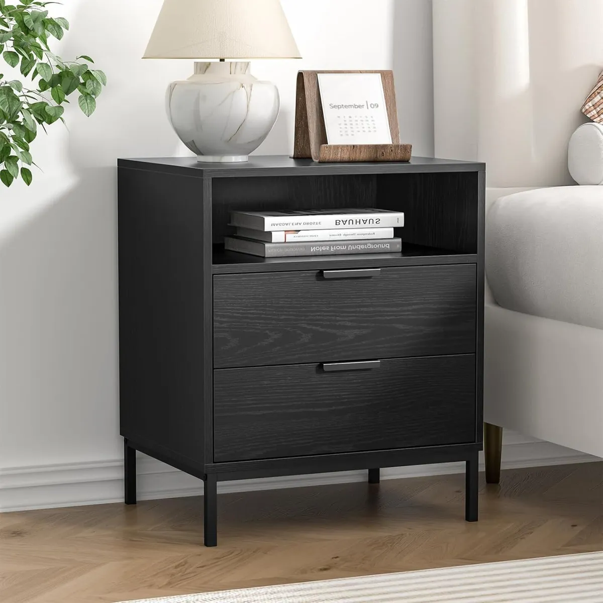 Bedside Table with 2 Drawers and Open Shelf - Image 1