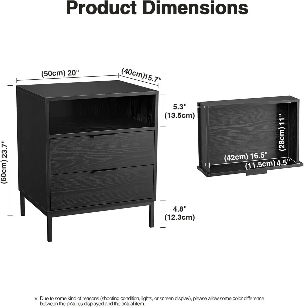 Bedside Table with 2 Drawers and Open Shelf - Image 2