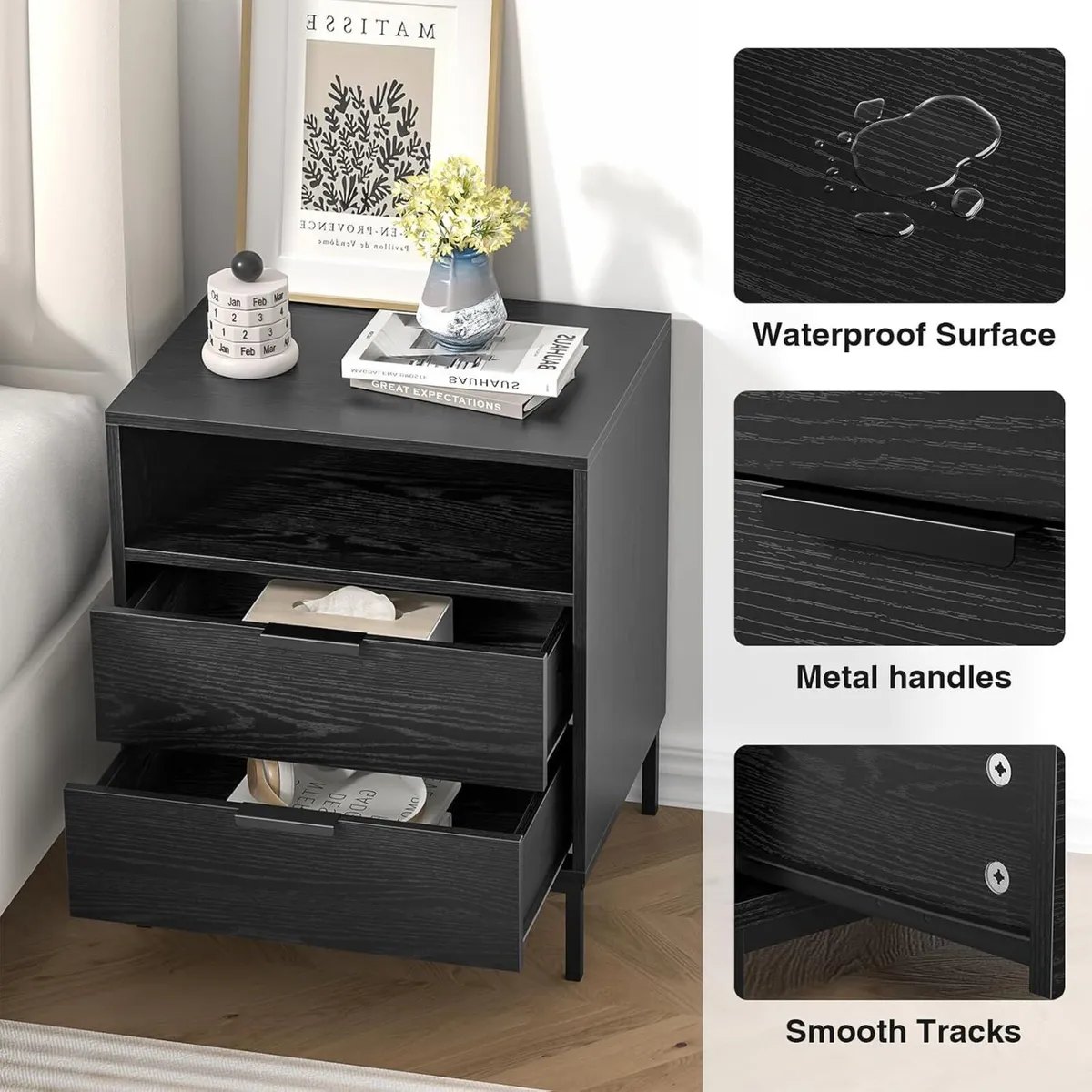 Bedside Table with 2 Drawers and Open Shelf - Image 4