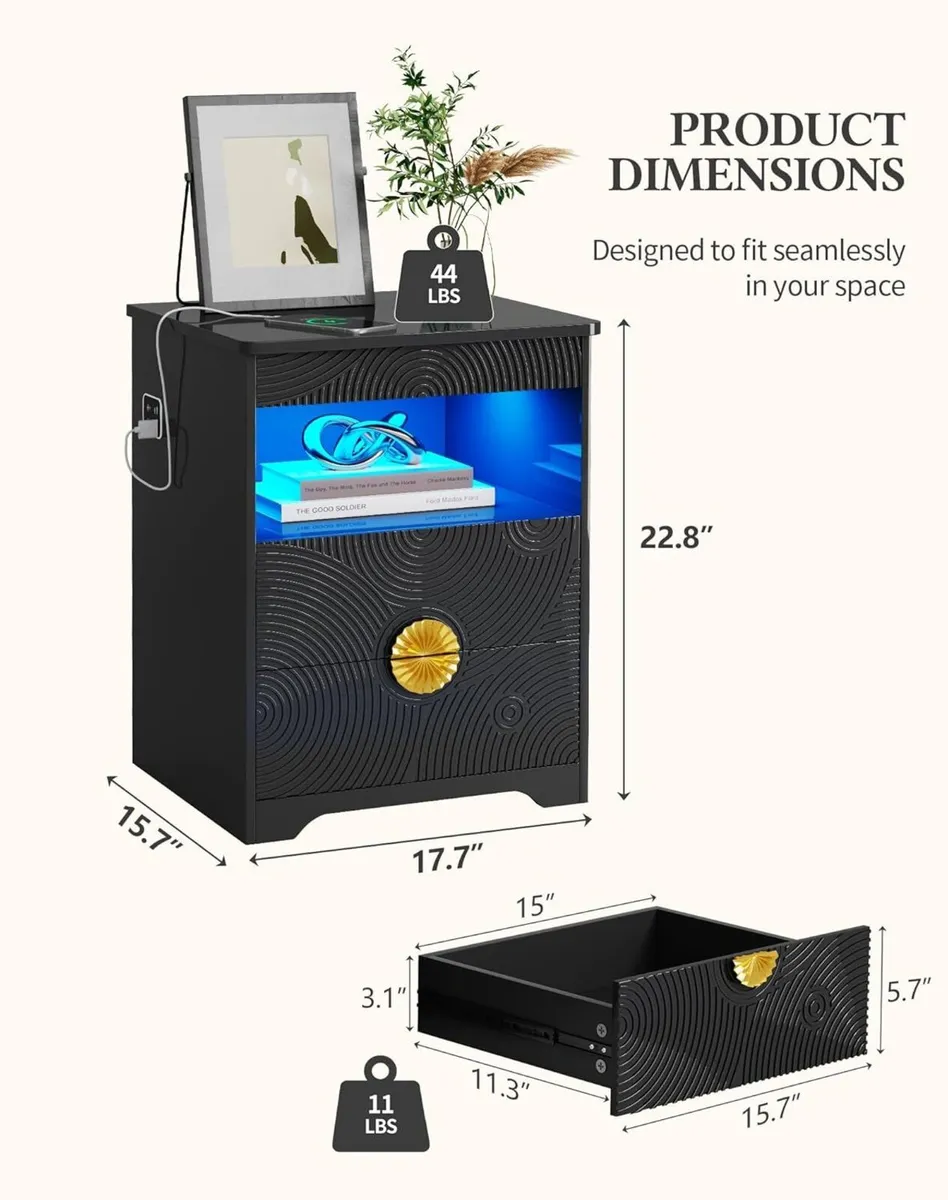 LED Bedside Table with Hidden Drawer for Bedroom - Image 2