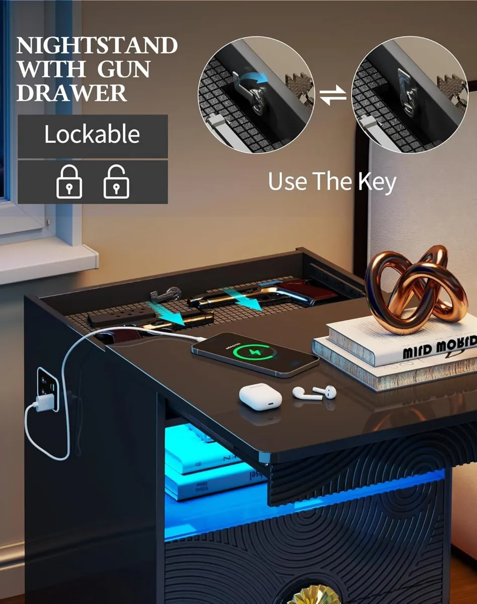 LED Bedside Table with Hidden Drawer for Bedroom - Image 3