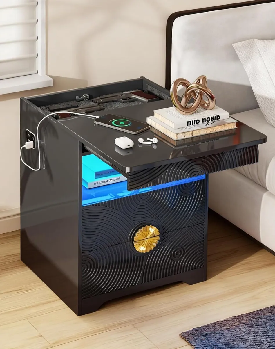 LED Bedside Table with Hidden Drawer for Bedroom - Image 1