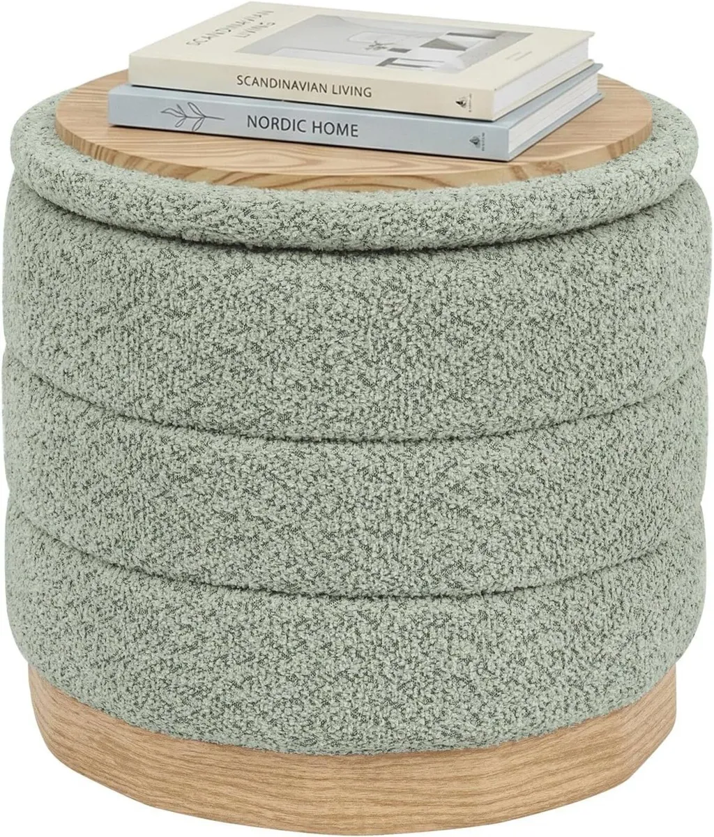 Round Chenille Storage Ottoman Tray Top - Image 1