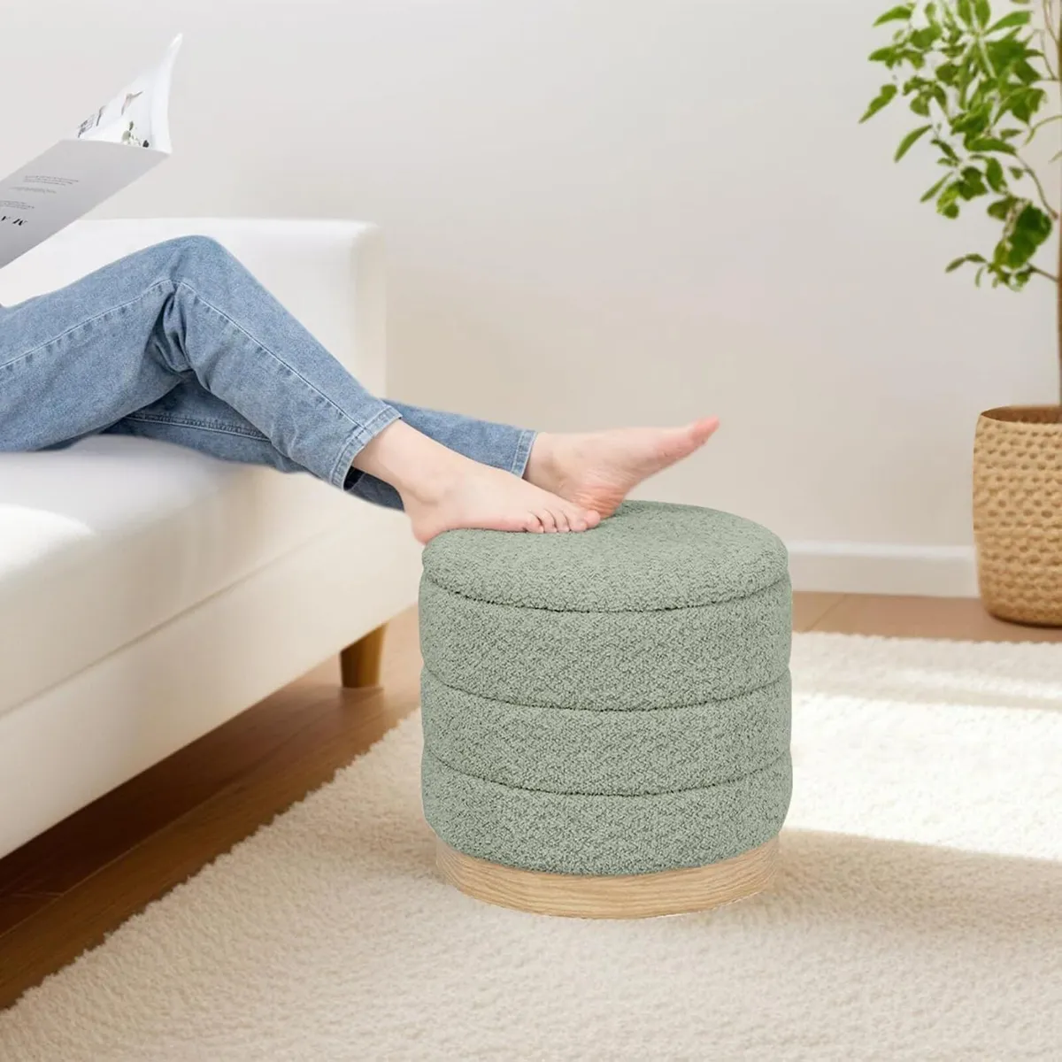 Round Chenille Storage Ottoman Tray Top - Image 2