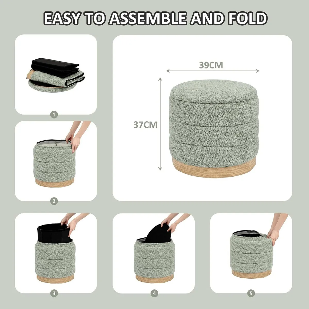 Round Chenille Storage Ottoman Tray Top - Image 3