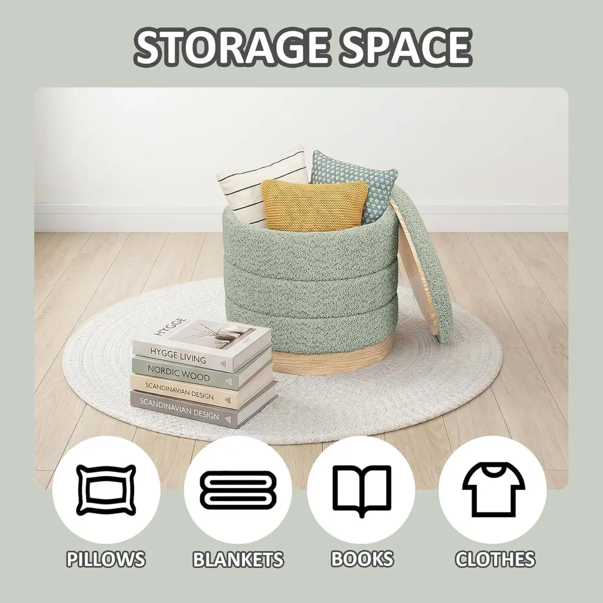 Round Chenille Storage Ottoman Tray Top - Image 4