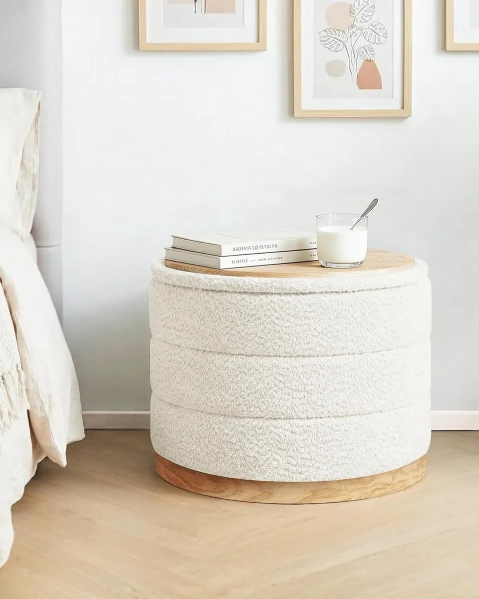 Round Chenille Storage Ottoman Coffee Table - Image 4