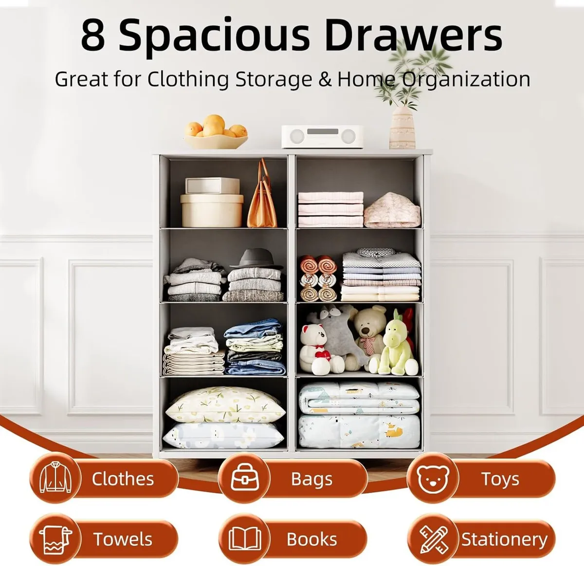 8 Drawer Dresser Tall Fabric Chest of Drawers - Image 4