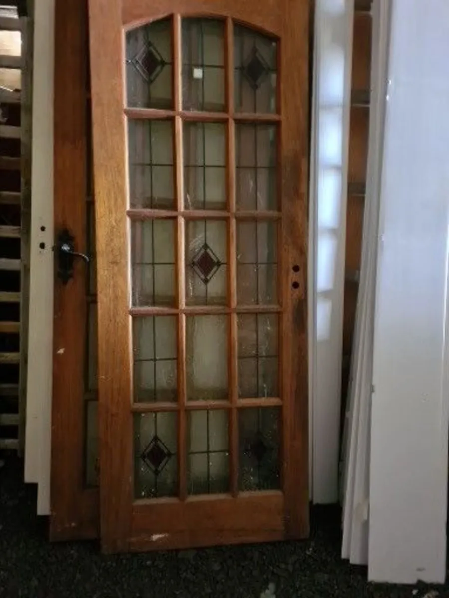 Decorative Red Diamond Glass French Teak door 198.