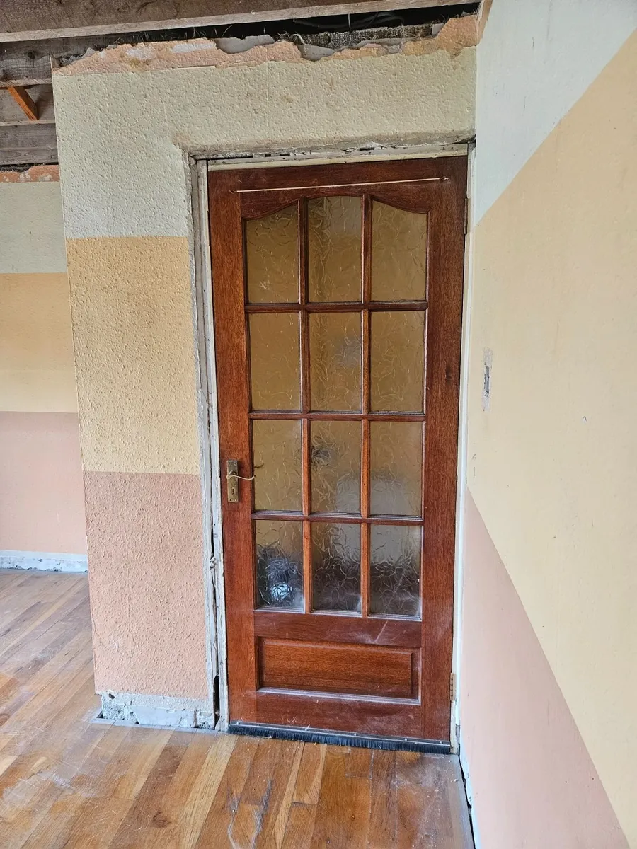 2x Timber doors with frosted glass panels - Image 1