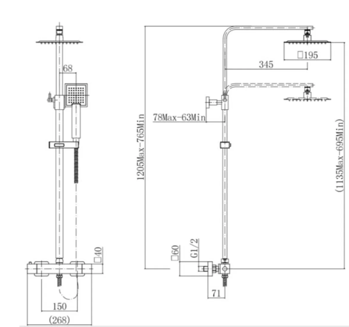 Shower Thermostatic Bar Mixer - Black - Image 3
