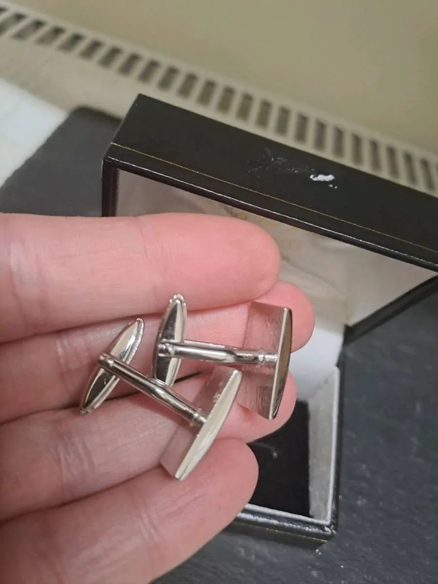 Men's Silver Tone & Black Cufflinks - Image 3