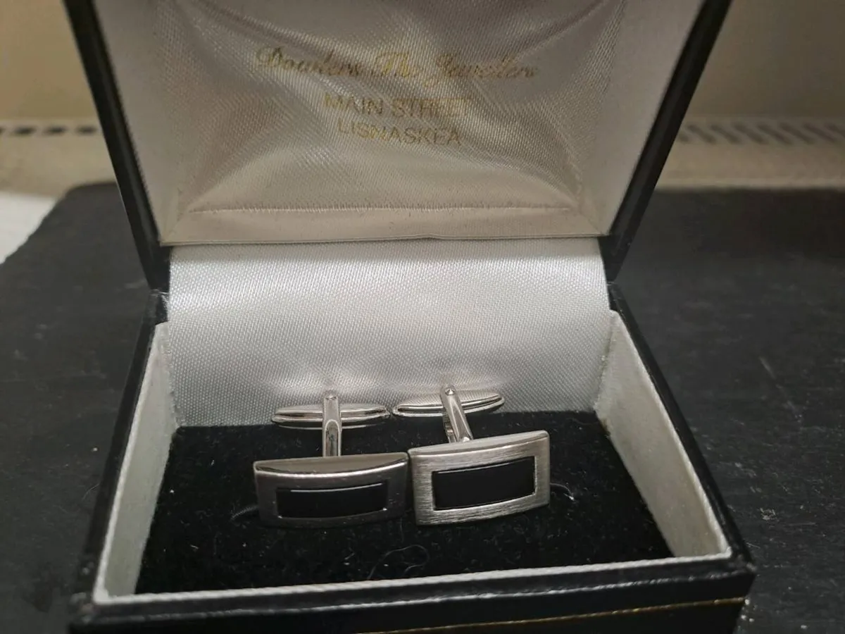 Men's Silver Tone & Black Cufflinks - Image 1