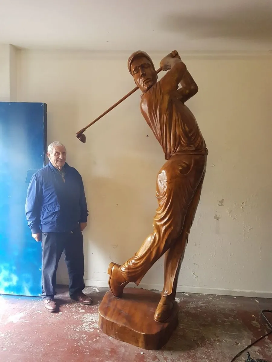 Larger Than Life Teak Golfer  (8'3" Tall) - Image 1