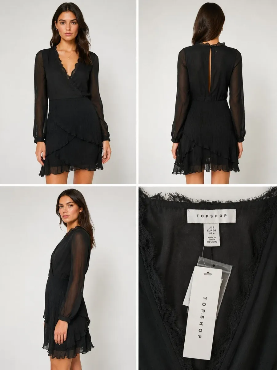Topshop Black Wrap Mini Dress – UK Size 8 - Image 2