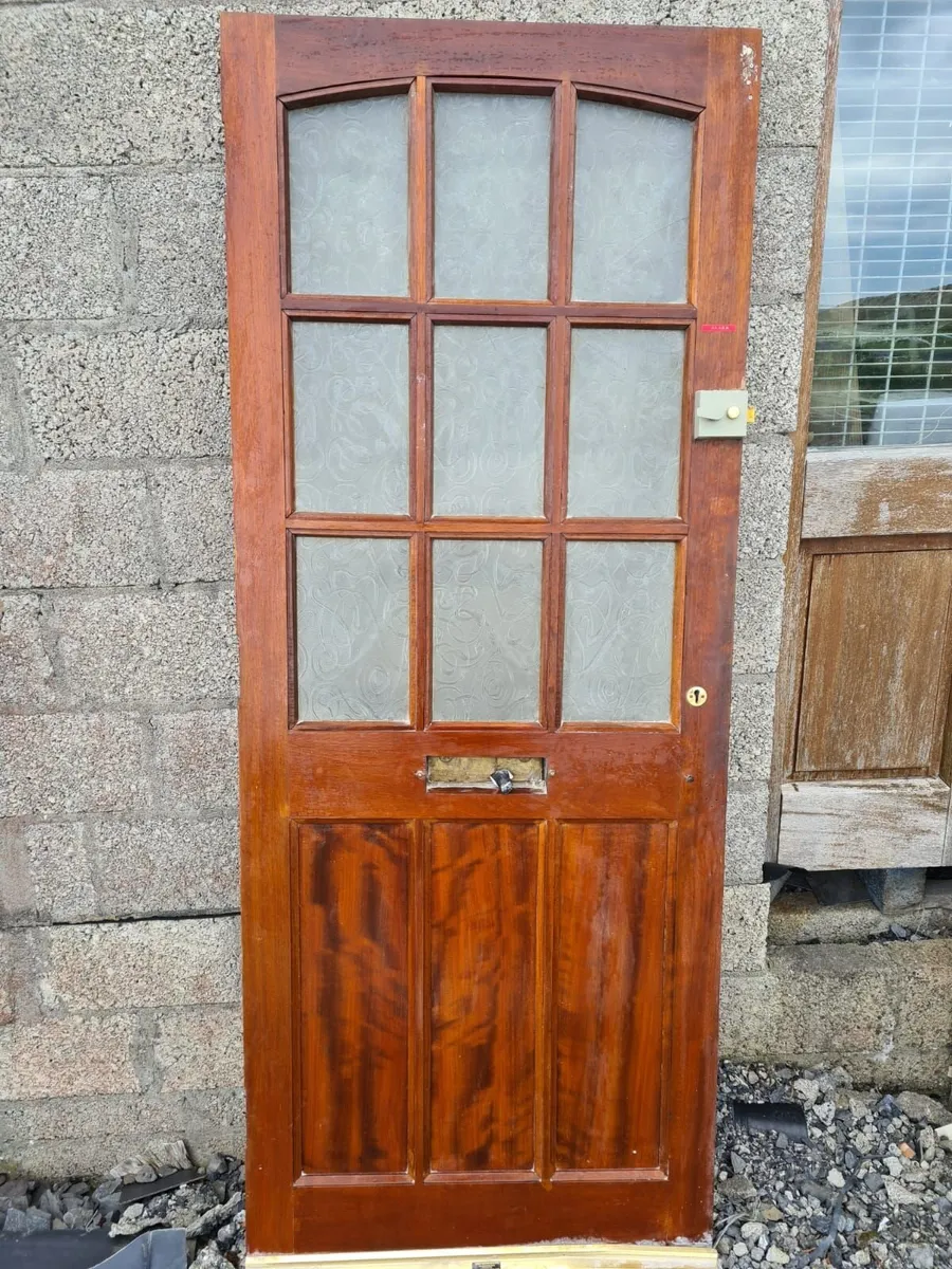 Front half French Teak door and brass letterbox - Image 1
