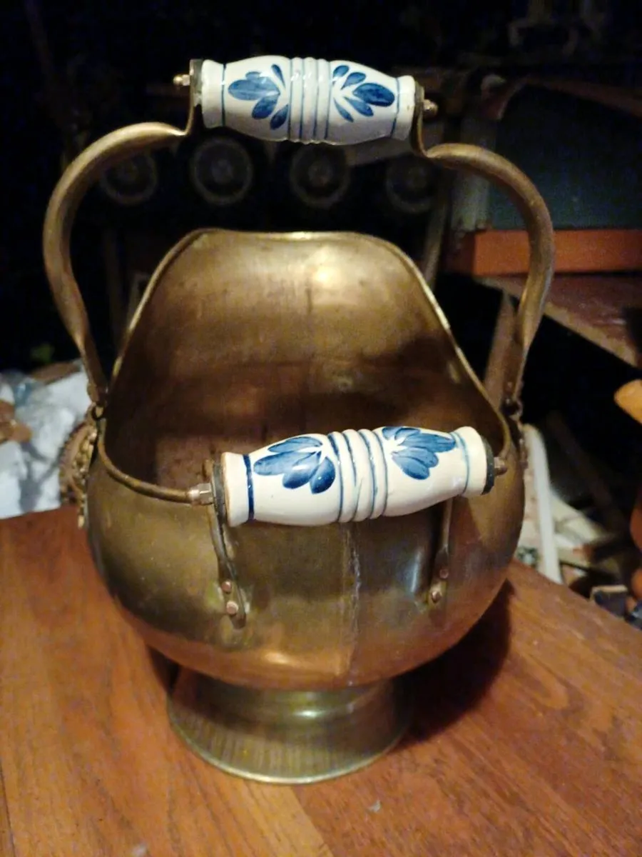 1 Brass Scuttle & 2 Brass Bins - Image 1