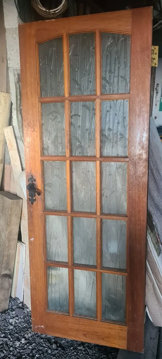 Decorative Bamboo Glass Teak French Door