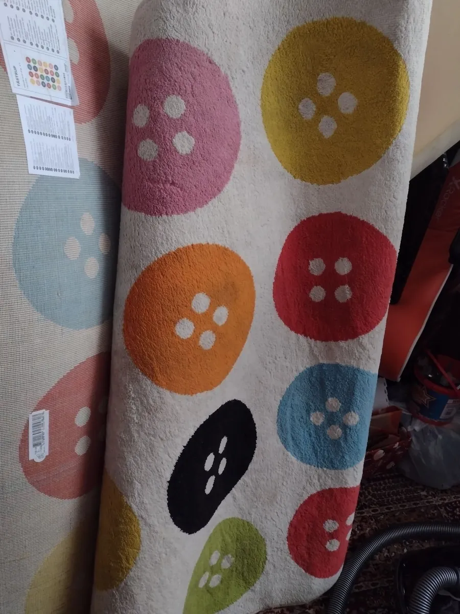 Large beige rug with multi colour buttons - Image 3