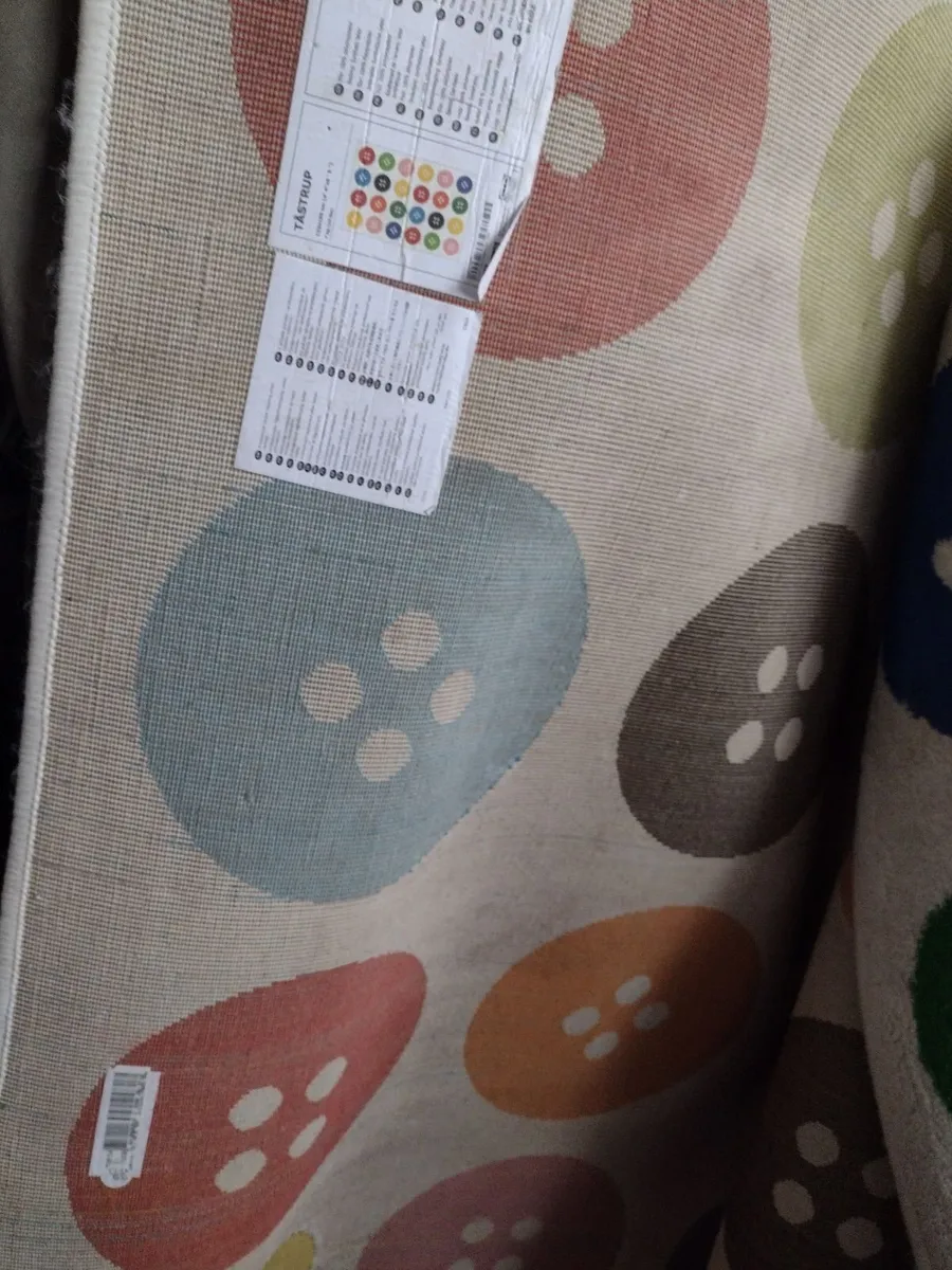Large beige rug with multi colour buttons - Image 4