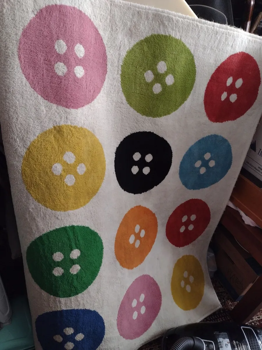 Large beige rug with multi colour buttons - Image 1