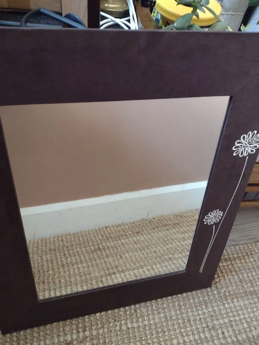 Heavy brown suede Hall/sitting room mirror - Image 3