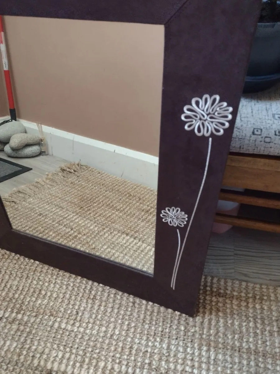 Heavy brown suede Hall/sitting room mirror - Image 2