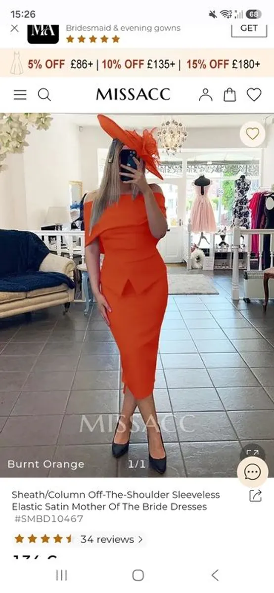 Orange Belted Peplum Bardot Dress - Image 1