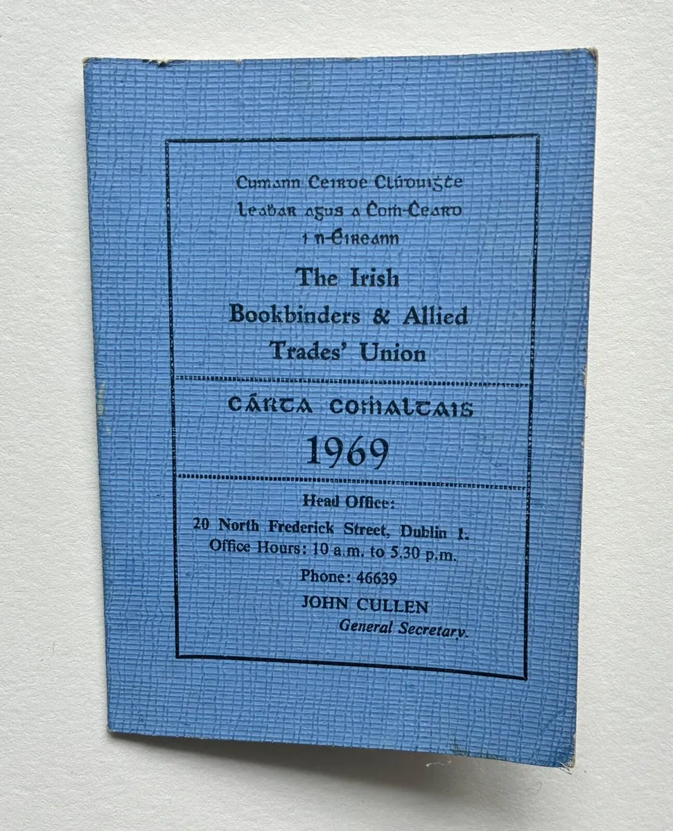 1969 Irish Bookbinders & Allied Trades Union Card - Image 1