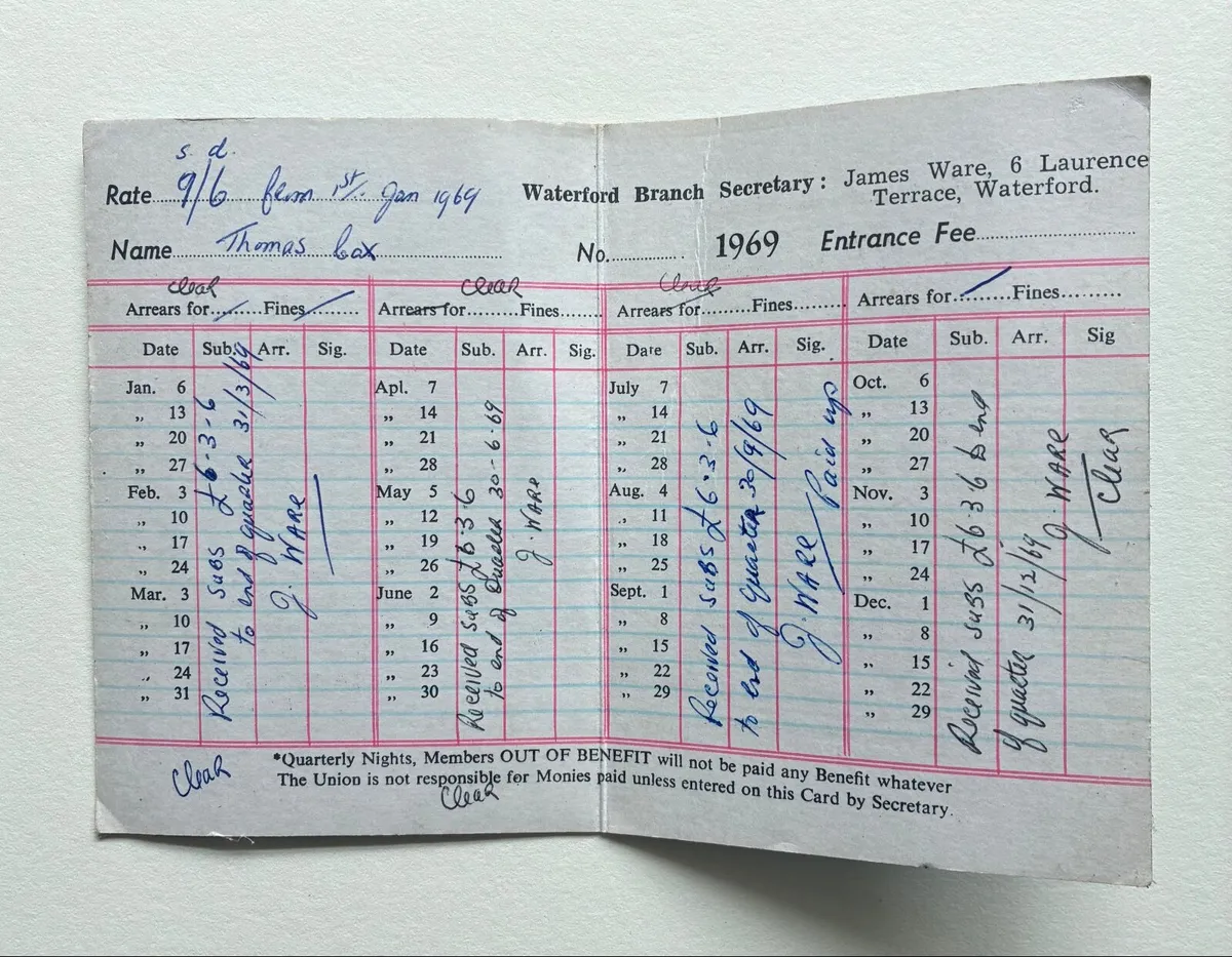 1969 Irish Bookbinders & Allied Trades Union Card - Image 3