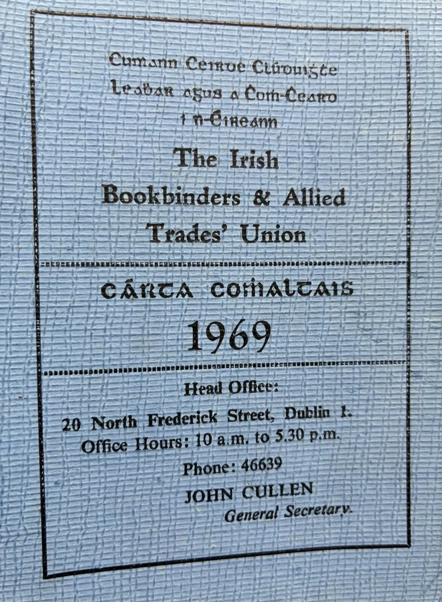 1969 Irish Bookbinders & Allied Trades Union Card - Image 4