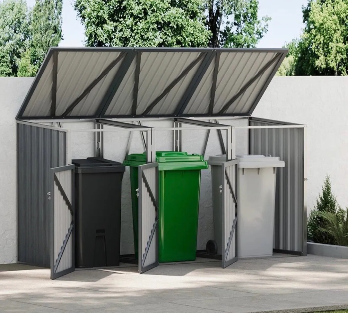 Triple Wheelie Bin Storage Metal Shelter NEW - Image 2