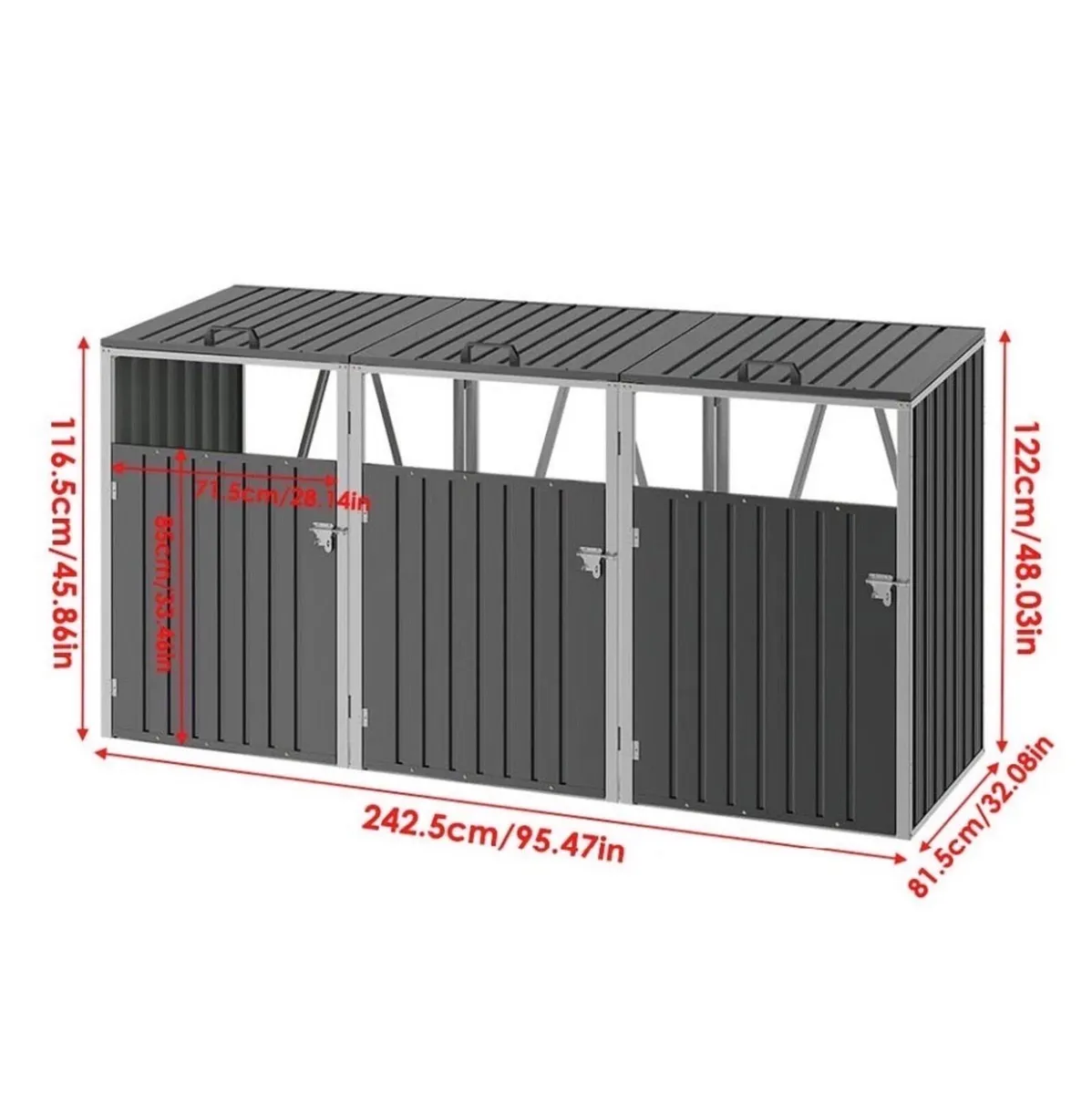 Triple Wheelie Bin Storage Metal Shelter NEW - Image 3
