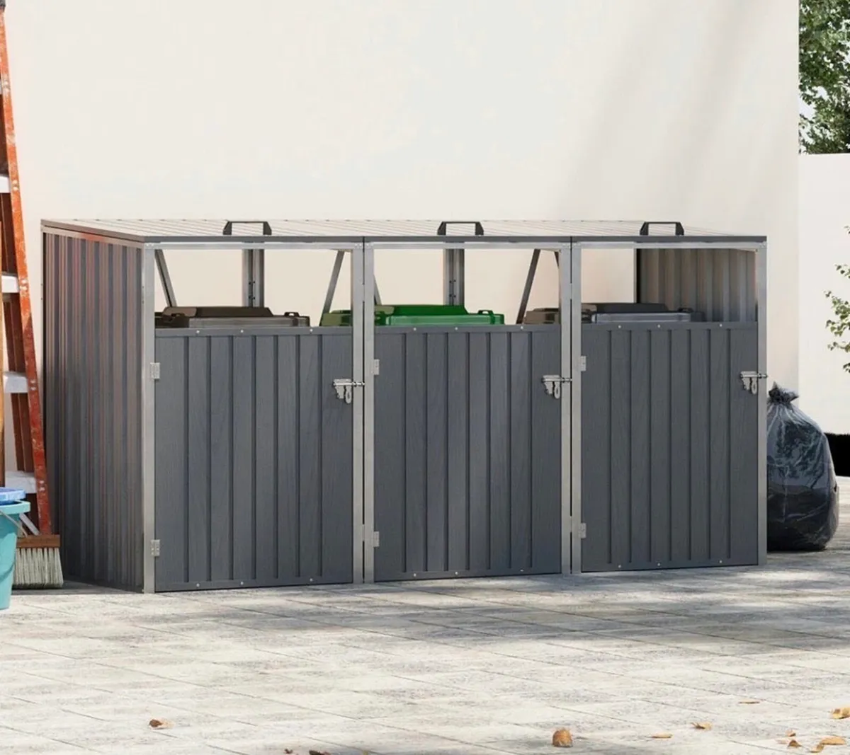 Triple Wheelie Bin Shelter Metal Shed for 3 Bins - Image 3