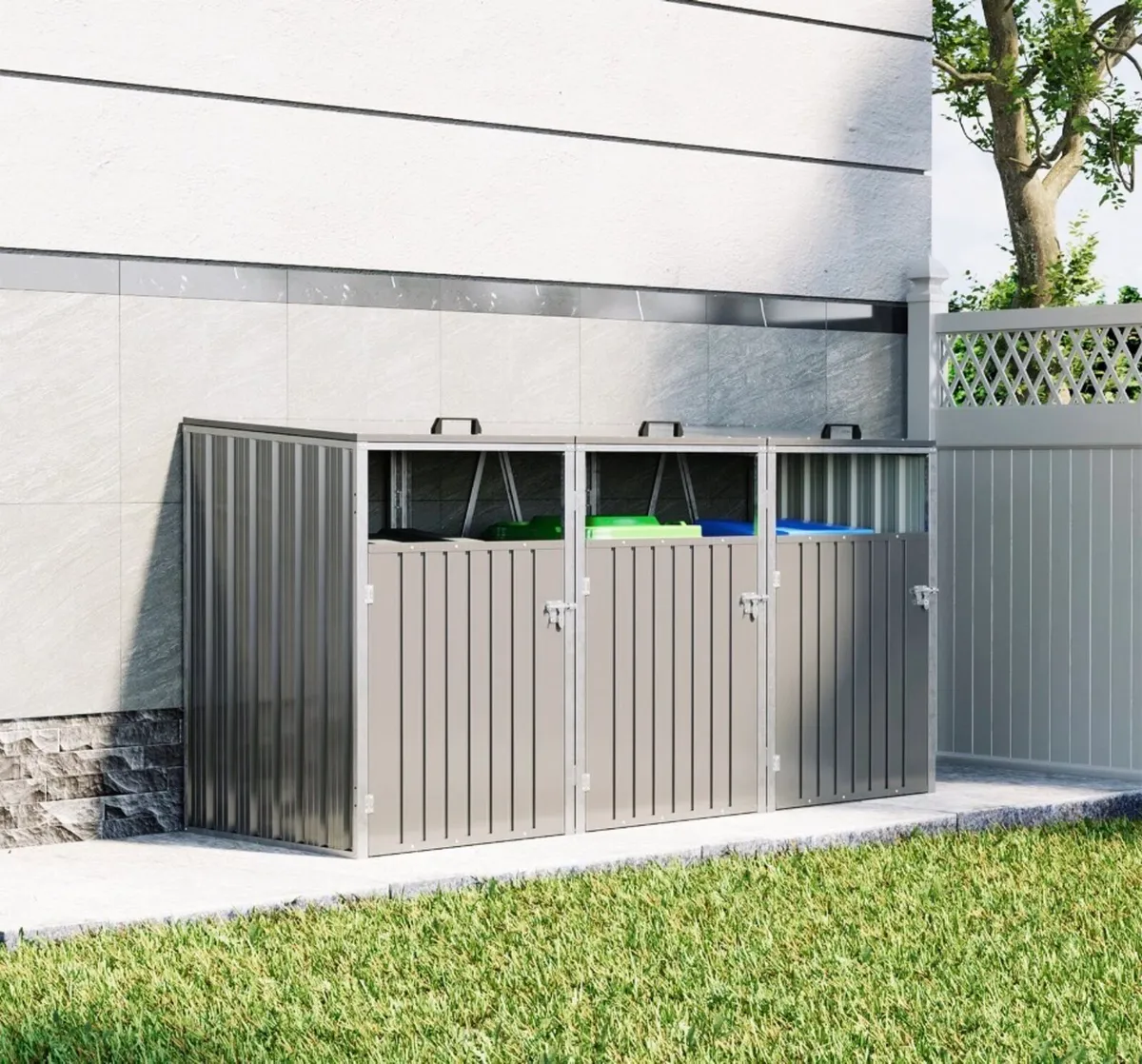 Triple Wheelie Bin Shelter Metal Shed for 3 Bins - Image 4